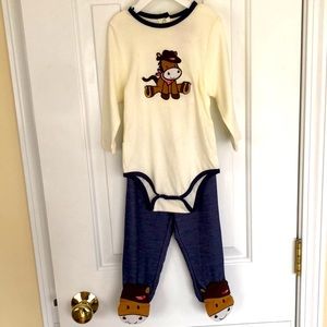 New 2 piece Romper Footed Pant with cowboy horse design.  12 month